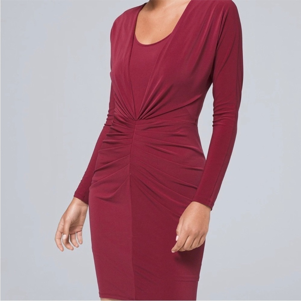 White House Black Market Red Long Sleeve Ruched Sheath Dress size Medium